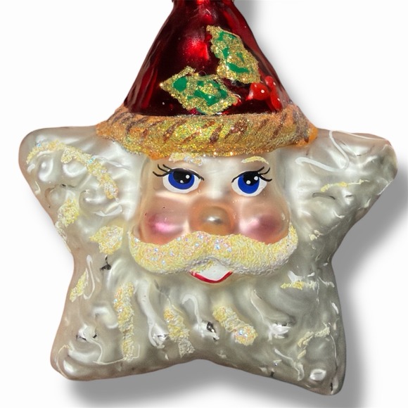 RED Christopher Radko Shine On Santa Star Glass Xmas Ornament VTG - Picture 3 of 3